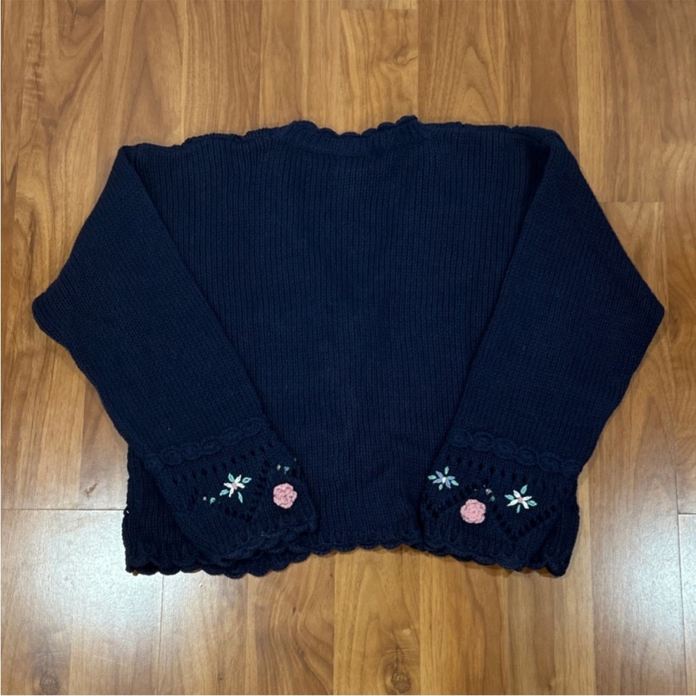 Women's Navy Blue Cardigan with Pink and White Accents - Picture 7 of 8